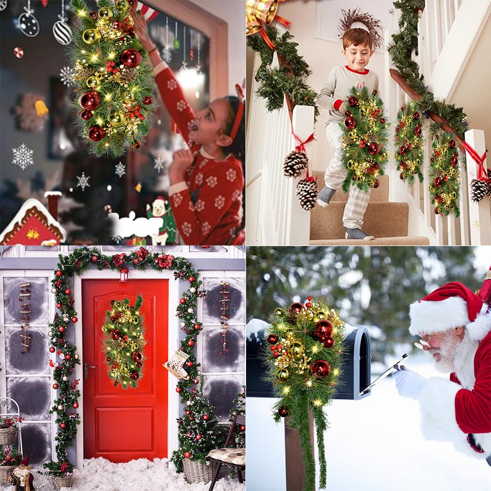 Prelit Christmas Mailbox Swag with Lights - Pine Teardrop Swag Christmas Decoration for Xmas Holiday Indoor/Outdoor