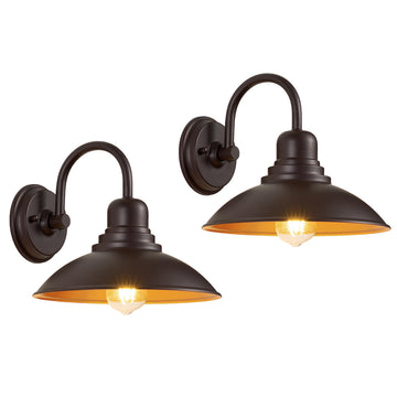 10.5" Bronze Gooseneck Metal Outdoor Barn Light 2-Pack, Powder Coated Anti-Rust Farmhouse Exterior Wall Sconce with