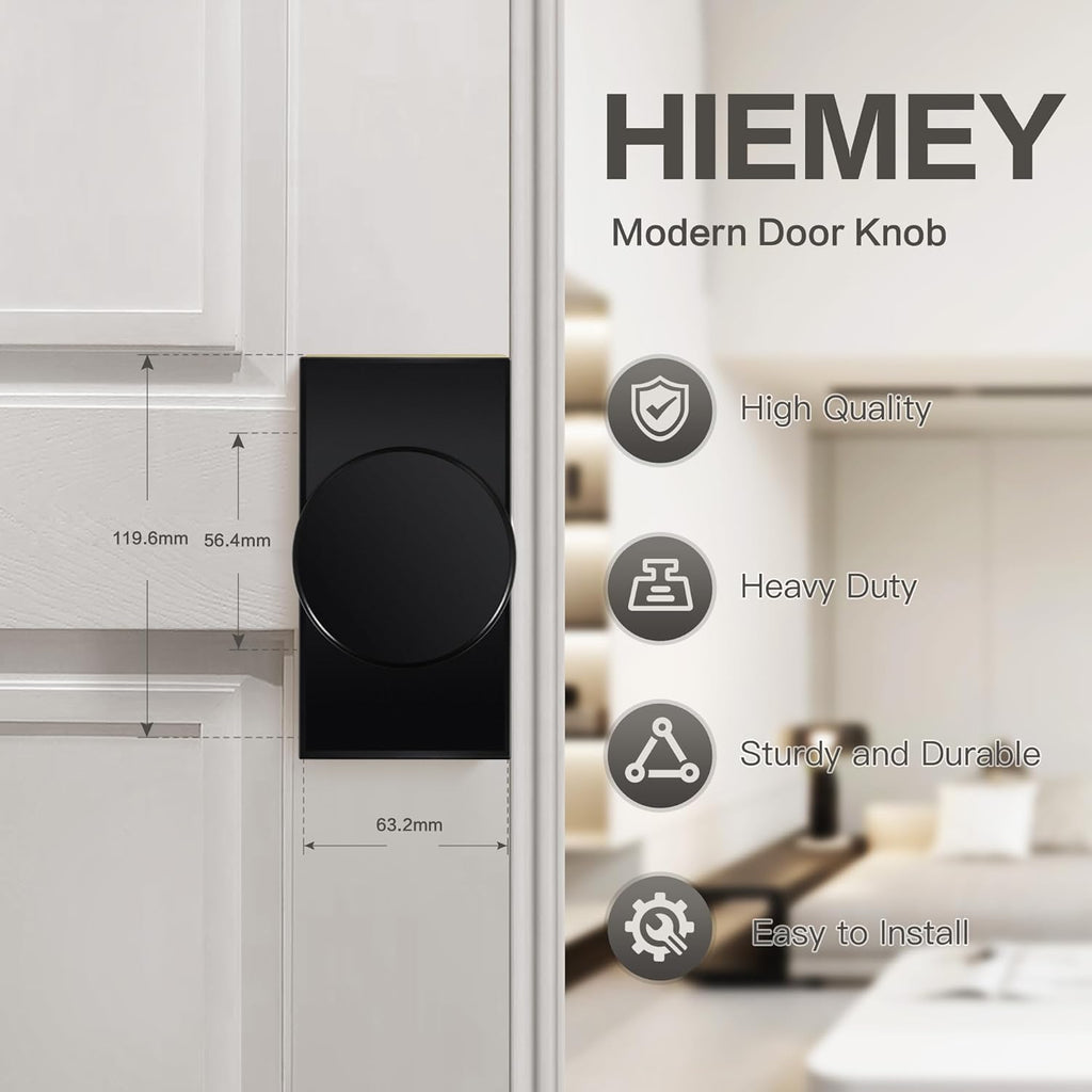Matte Black Door Knobs Interior with Lock, Modern Privacy Rectangle Door Knob Door Handles Bedroom