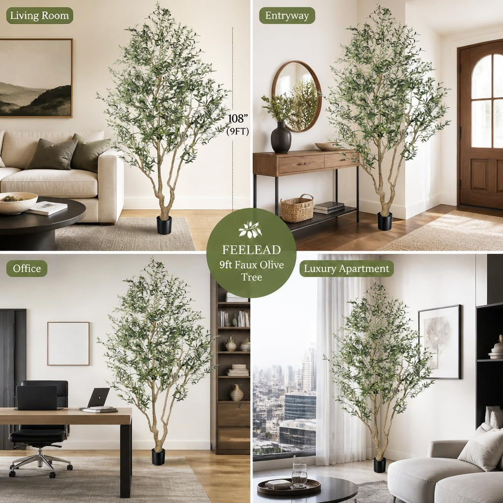 Faux Olive Tree 9ft - Tall Artificial Olive Tree Indoor Home Decor