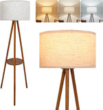 Modern Floor Lamp with White Drum Shade, Wood and Metal Construction, Adjustable Height