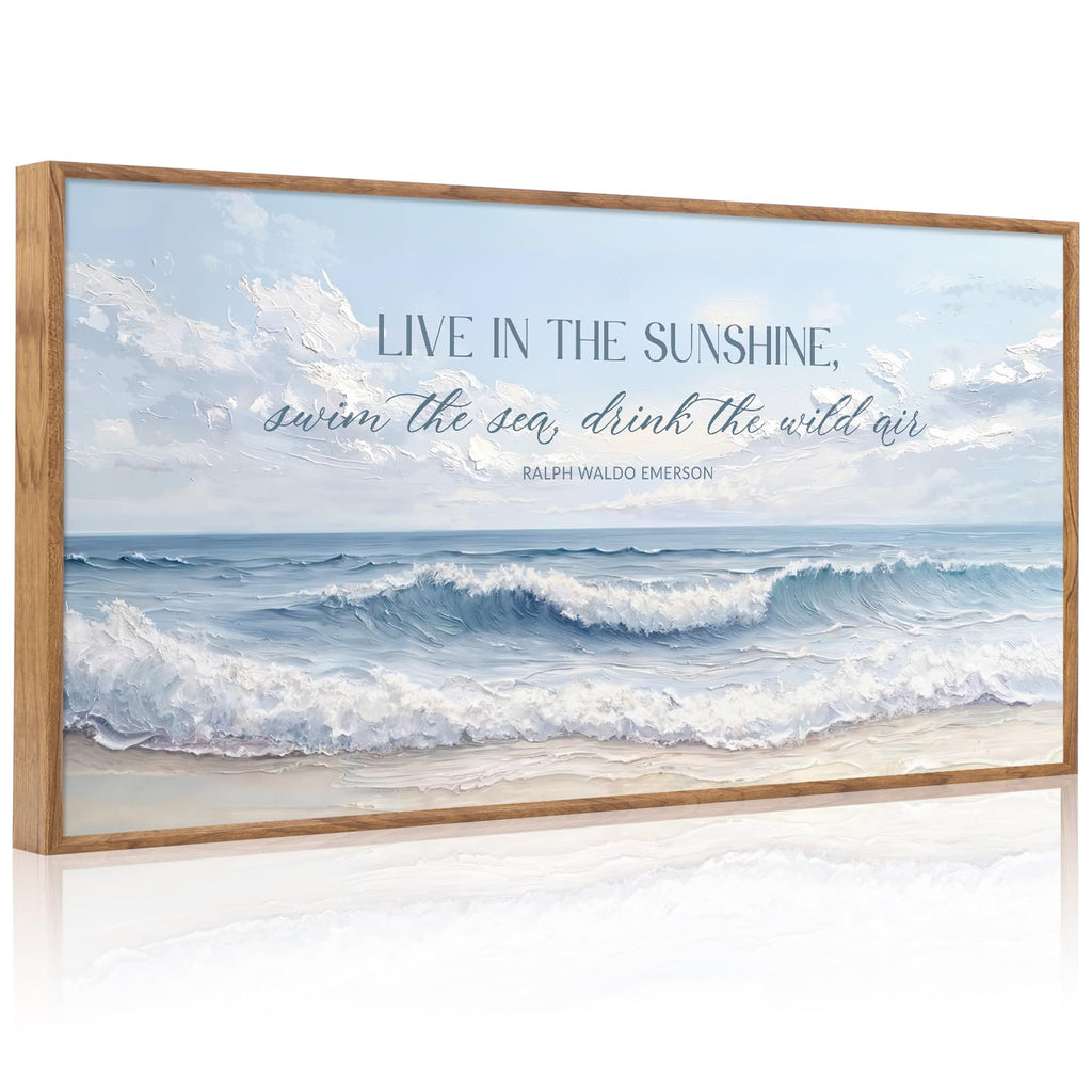 3D Textured Blue Coastal Quotes Framed Canvas Wall Art 40x20 Inch
