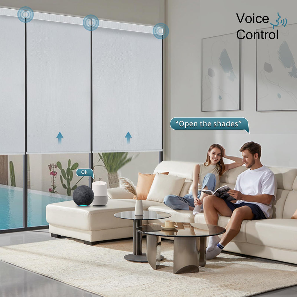 Motorized Roller Shades, 100% Blackout, Vinyl Light Grey
