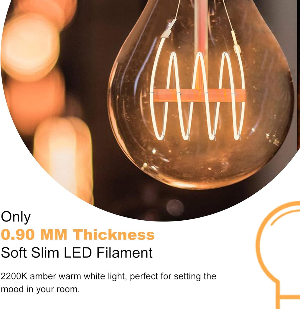 A19 Vintage LED Edison Light Bulbs 40 Watt, 4-Pack Dimmable A19 4W 2200K Amber Warm Light Bulbs, E26 Base, 4W Equal