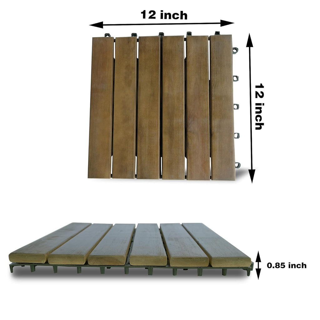10 Pieces Patio Wood Deck Tiles 12 x 12 inches, Interlocking Flooring Oiled Finish for Outdoor, Balcony and Backyard