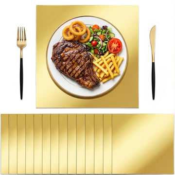 100 PCS Gold Paper Placemats, Disposable Charger Plates for Dining Table