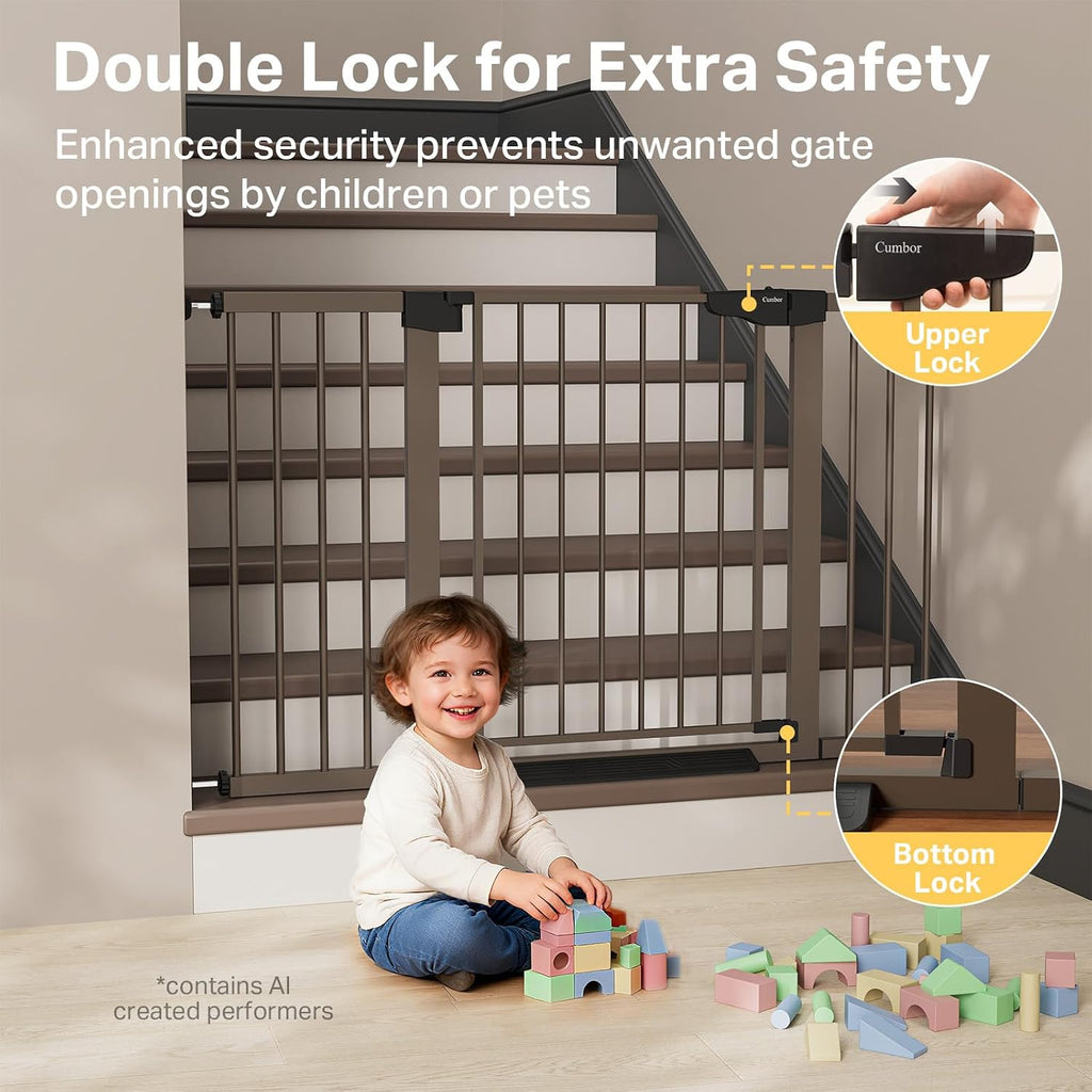 29.7-51.5 in Extra Wide Baby Gate for Stairs, Dog Gate Indoor Brown