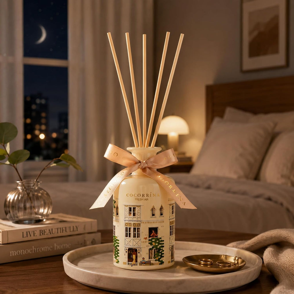 Reed Diffuser - Fresh Air 6.76 fl oz Reed Diffuser with 8 Sticks Home Fragrance Bathroom Shelf Decor (Festive House