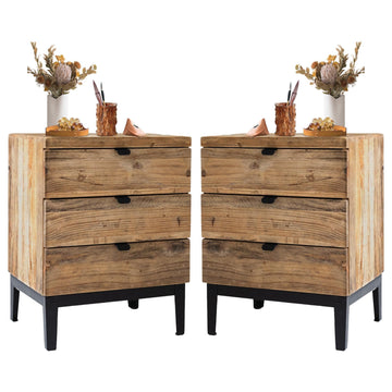 Farmhouse Nightstand with 3-Drawers, Bedside End Table, Set of 2