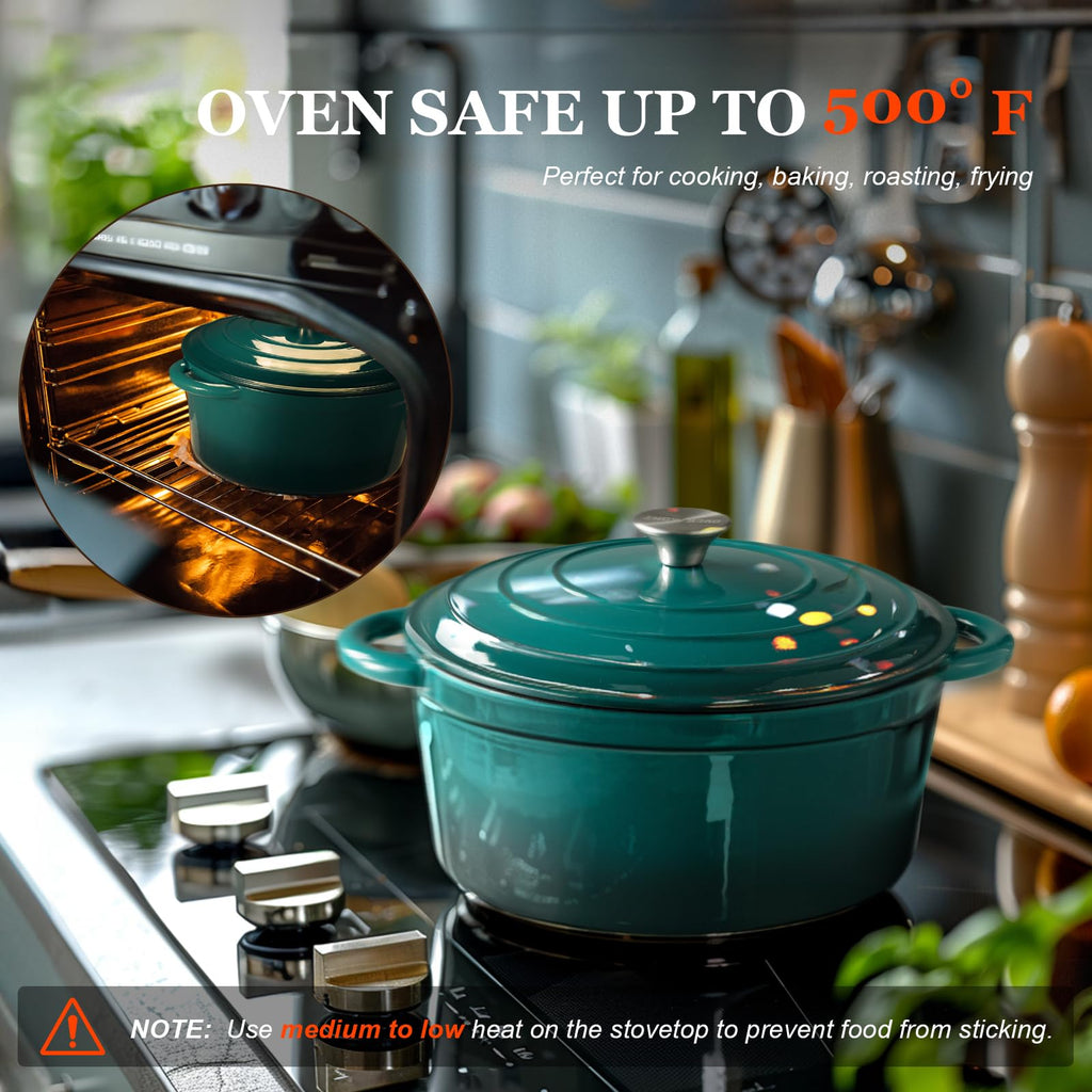 Enameled Cast Iron Dutch Oven - 7QT Pot with Lid Cookbook