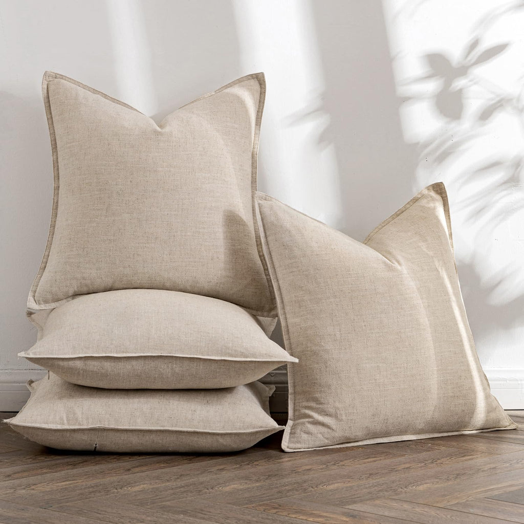 Beige Boho Linen Decorative Pillow Covers 24x24 Inch Pack of 4