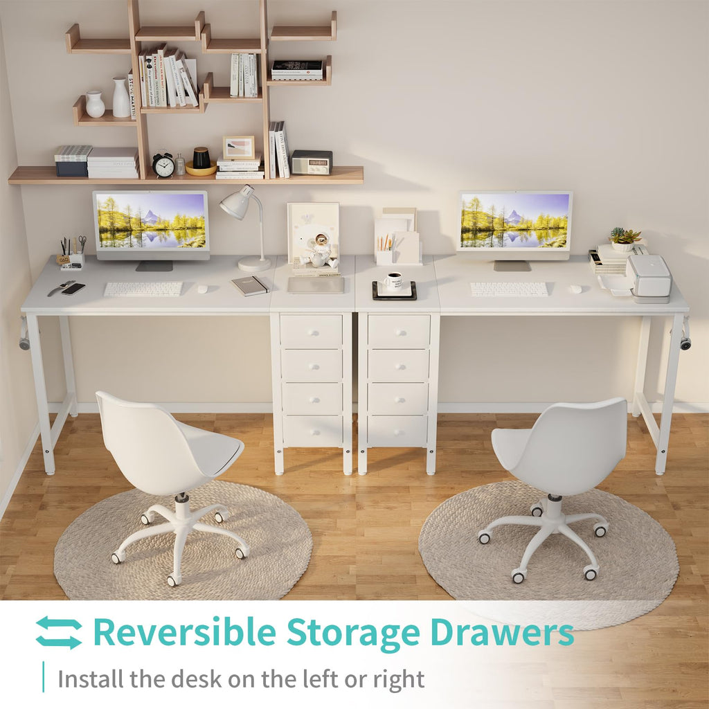 White Computer Desk with Drawers, 47 Inch Reversible Study Work Writing Desk Bedroom, Simple Modern Cute PC Desks