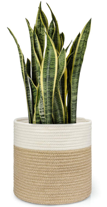 Plant Basket Indoor for 10 inch Pot Woven Jute Planter, White & Beige