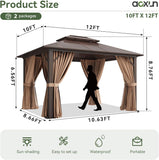 12'x10' Hardtop Gazebo, Aluminum Frame Permanent Pavilion wi - Image 4