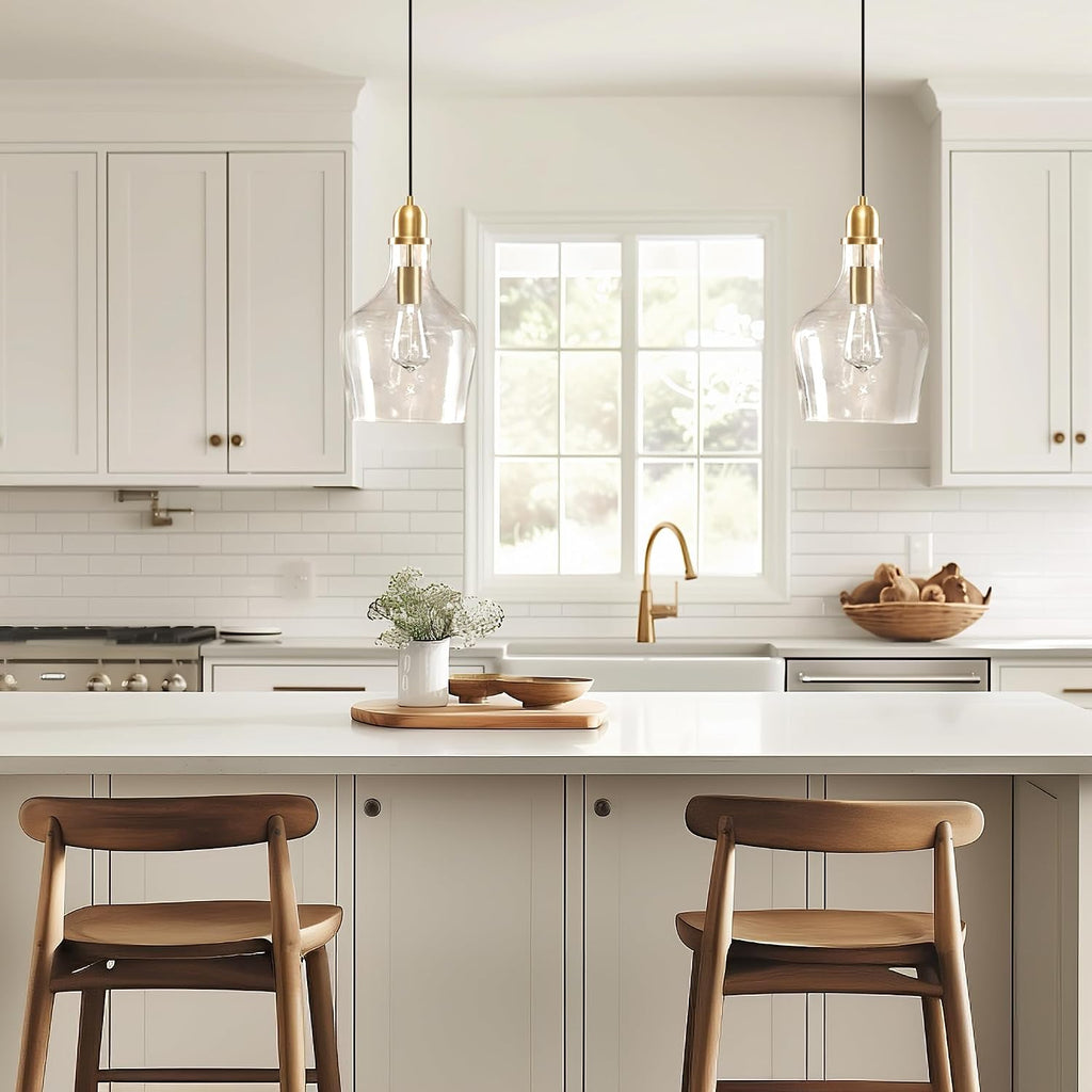 Auburn Pendant Lighting for Dining Room, Industrial Kitchen Lights, Hand-blown Glass Bell Shaped Pendant Light for