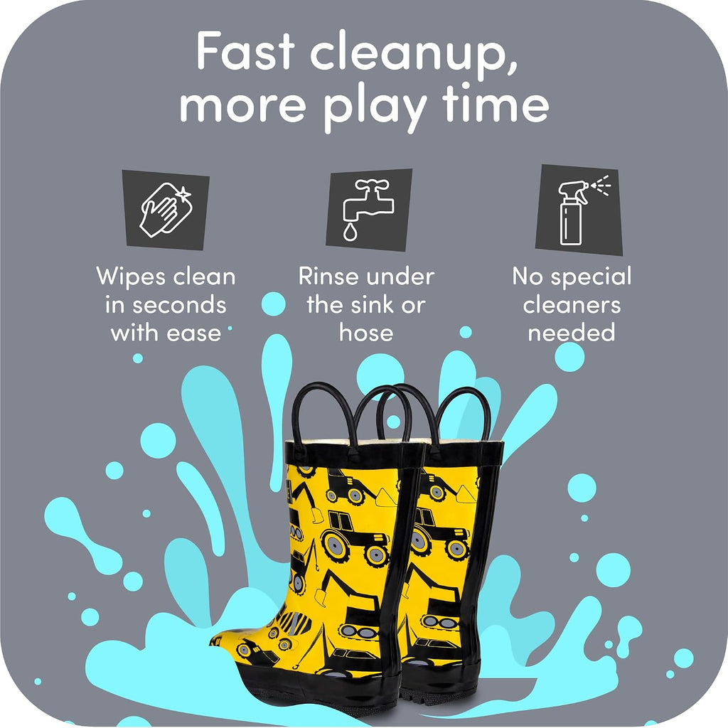 Rain Boots with Easy-On Handles in Fun Patterns for Boys and Girls