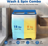 Portable Washing Machine, 26LBS Twin Tub Mini Compact Laundry Washer Spinner Combo with Drain Pump, 18Lbs Washer and
