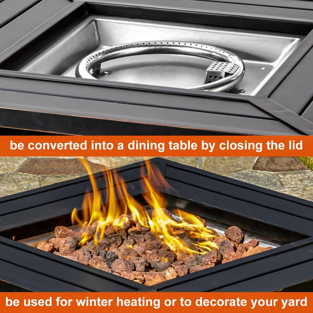 28 inch Propane Fire Pit Table,Gas Fire Pits Table for Outside,50000 BTU Propane Firepit with Lid &Lava Rocks,Gas