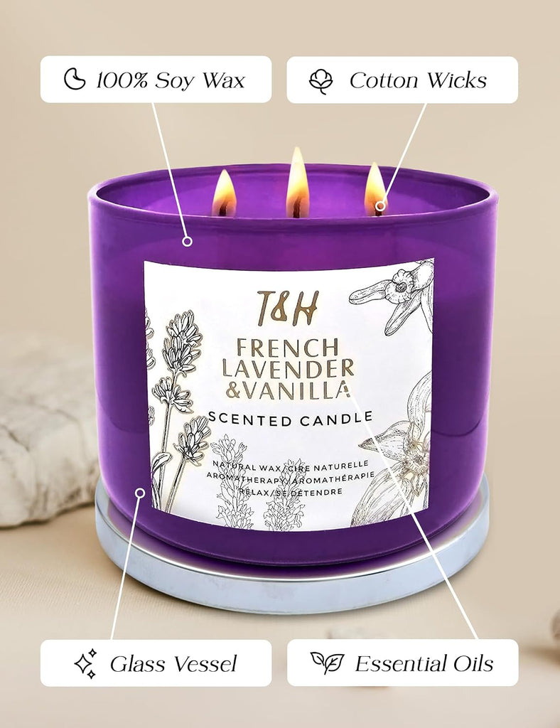 French Lavender Vanilla Large 3-Wick Soy Scented Candle, 15.8 oz