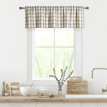 Buffalo Plaid Beige White Kitchen Valance Rod Pocket 55"x15"x1
