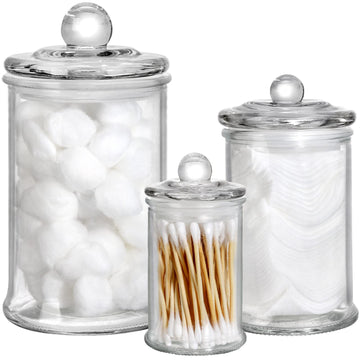 Set of 3 Glass Apothecary Jars with Lids, Bathroom Canisters Storage Container Jars, Decorative Small Glass