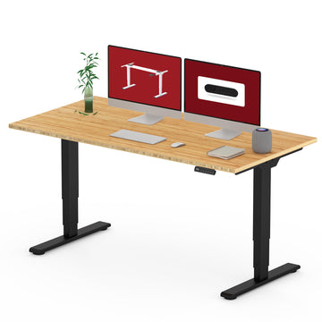 55 Inch 3 Stage Bamboo Standing Desk, Dual Motor