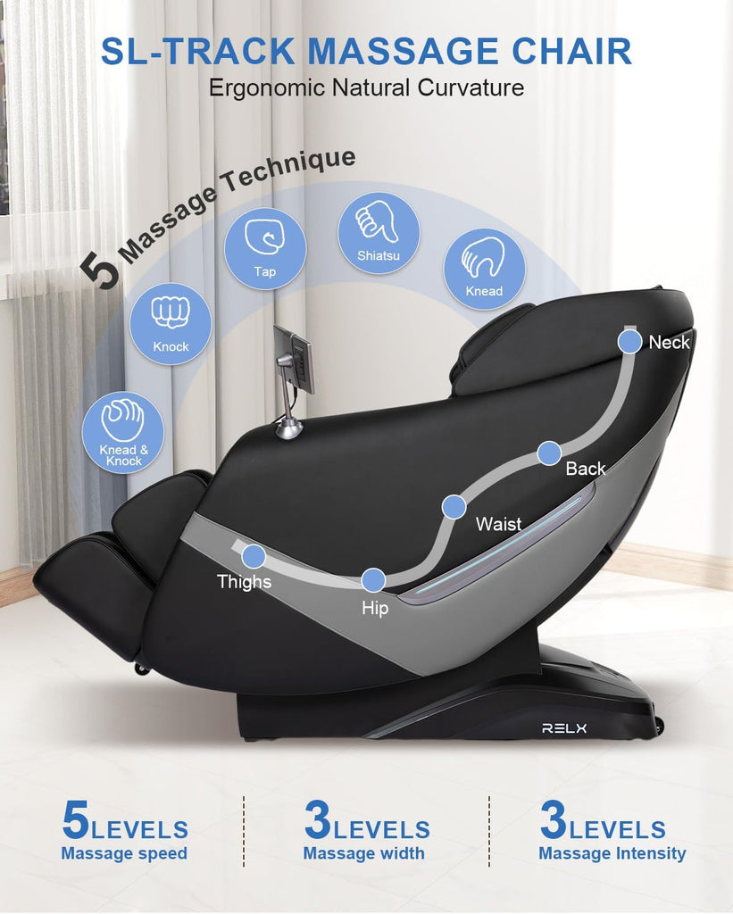 Massage Chair Full Body, Shiatsu, Airbag Massage, SL-Track, Black | Zero Gravity Massage Chair with 13 Modes, Body