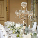2 PCS Kehail Crystal Table Decoration Gold Candle Holder with Pendant, 5 Arm Candelabra Holder Beautiful Hollow