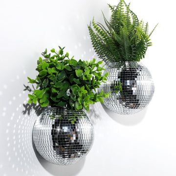 2 Pcs Disco Ball Planter 4.7 Inch Mirror Disco Ball Wall, Silver