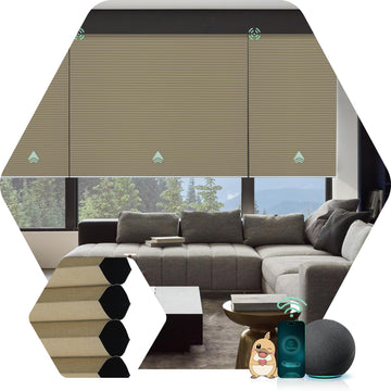 Motorized Cellular Shades, Custom, Light Filtering, Light Coffee