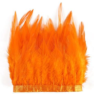 Orange Rooster Feather Fringe Trim 5.9ft 3-5inch Fluffy Feather Trim Fashion Dress Sewing Crafts,Gloves,Feather Shawl