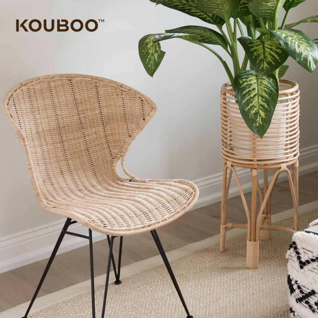 Rattan Two-Tier Plant Stand, Indoor Boho Planter Shelf, Medium Brown