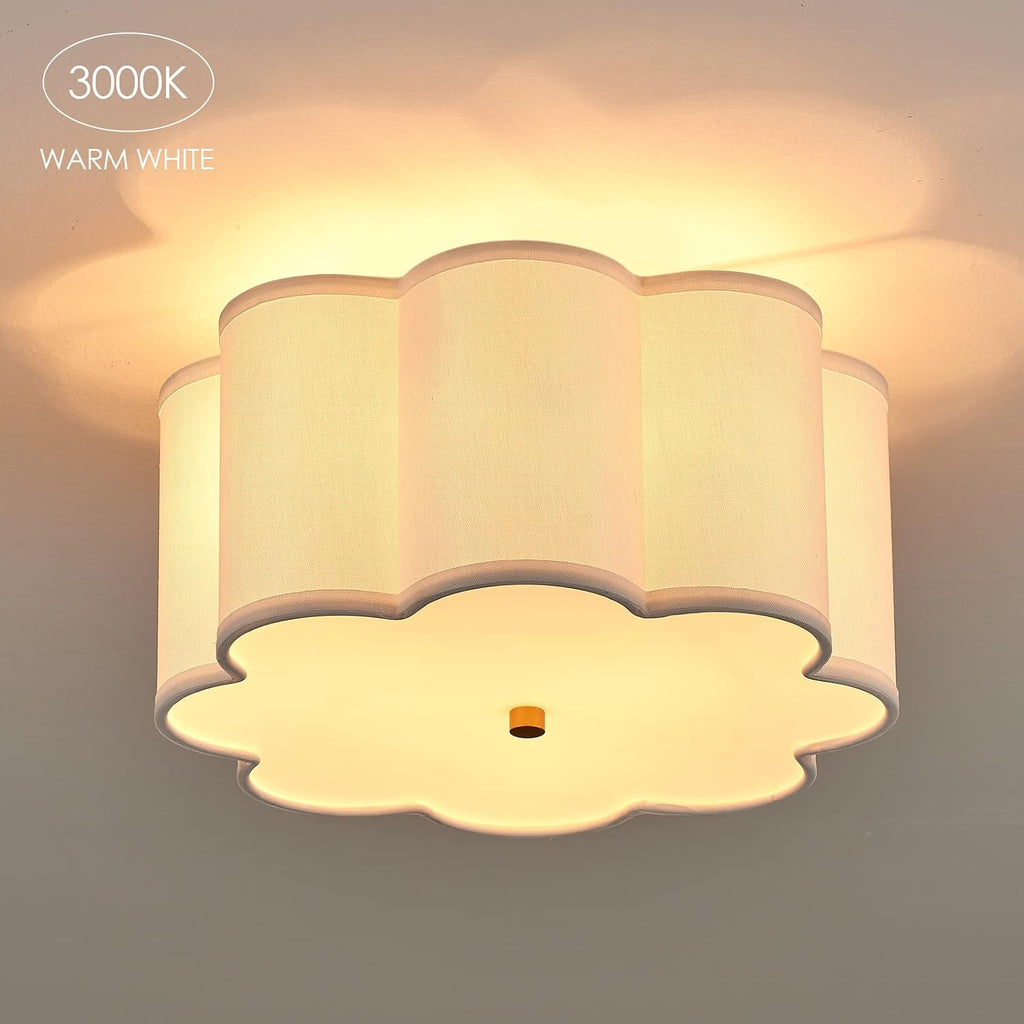 Semi Flush Mount Ceiling Light Fixture, Modern Close to Ceiling Lamp with Cream White Fabric Drum Shade Kids Room
