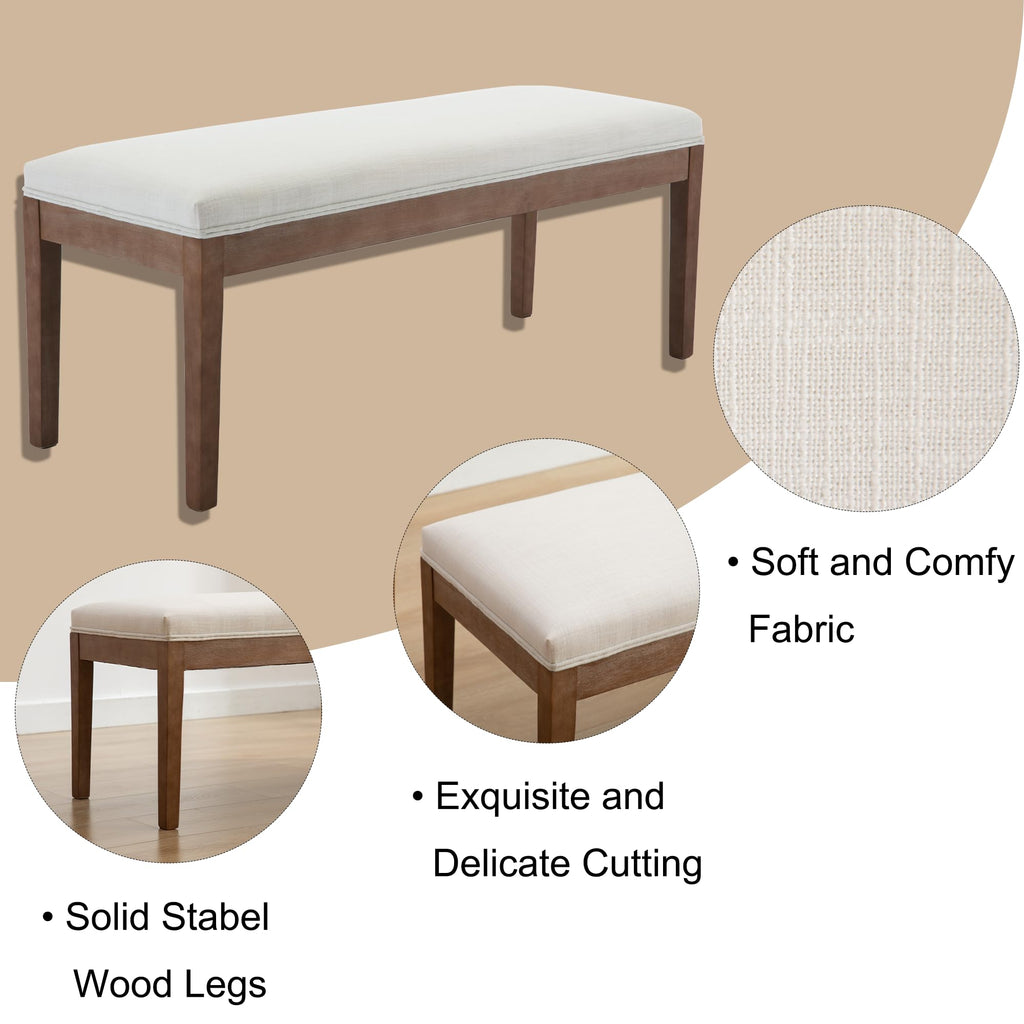 Linen Dining Bench Upholstered Entryway Bench Farmhouse Shoe Bench Seat Ottoman Living Room Bedroom End of Bed Dining