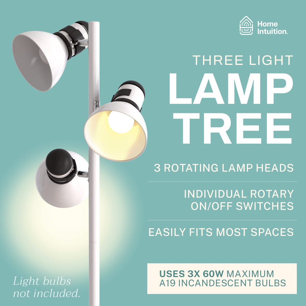 3 Light Floor Lamp Adjustable Standing Lamp, 60W Bright Spotlight Lighting - Rotating Swivel Corner Light for