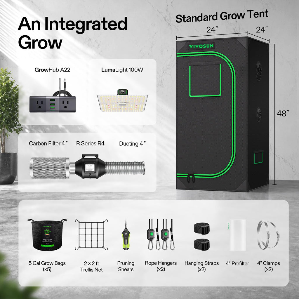 Complete Grow Tent Kit for 2x2 ft Indoor Growing, 24"x24"x48"