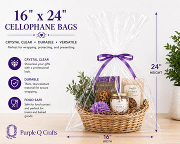 Clear Basket Bags 16" x 24" Cellophane Gift Bags, Small 1.2 Mil Thick (50 bags)