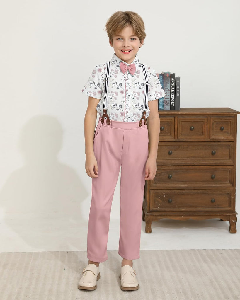 Boys Suits 3 Pieces Formal Dress Shirt with Bowtie+Suspender Pants Boy Gentleman Outfits Set