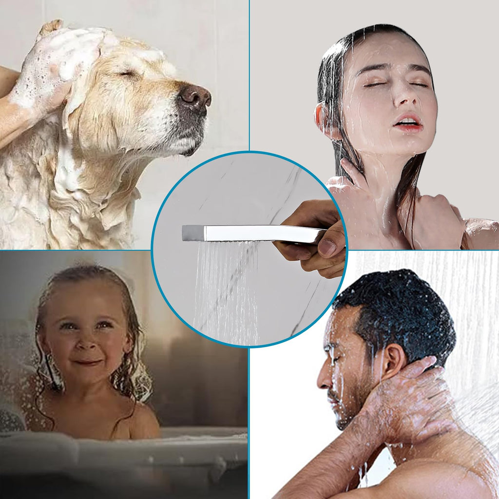 Bathroom Square Chrome Solid Brass Hand Held Shower Head With Wall Connector and Hose System Wall Mount Handheld