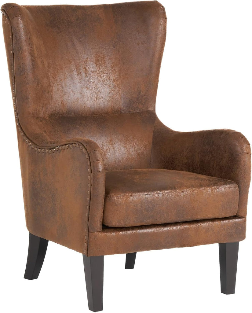 2 Piece Mid-Century Modern Accent Chairs, 27" Wide Wingback Club Chair Set of 2 with Nailhead Trim, Fabric Reading
