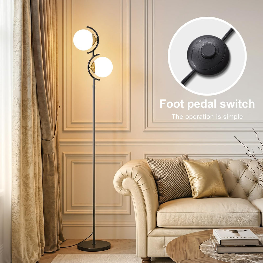 Globe Floor Lamp with Frosted Glass Shade, 3-Color Temperatures