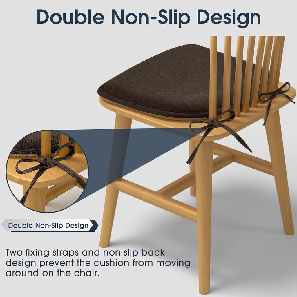 Brown Memory Foam Chair Cushions, 4-Pack — 1.5" Thick with Ties