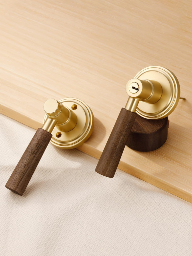 Door Handle Brushed Gold Keyed Entry Wood Door Lever, 1 Pack