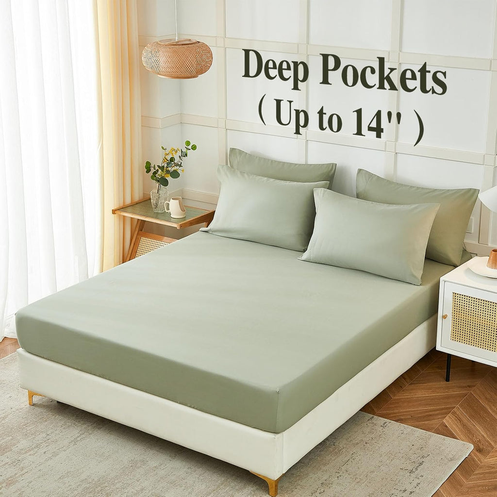 Queen Sheets Set 6 Piece,Hotel Luxury Super Soft 1800 Series Microfiber Queen Bed Sheets Set-Wrinkle Free & Breathable-14 Deep Pocket Sheets for Queen Size Bed(Queen,Sage Green)