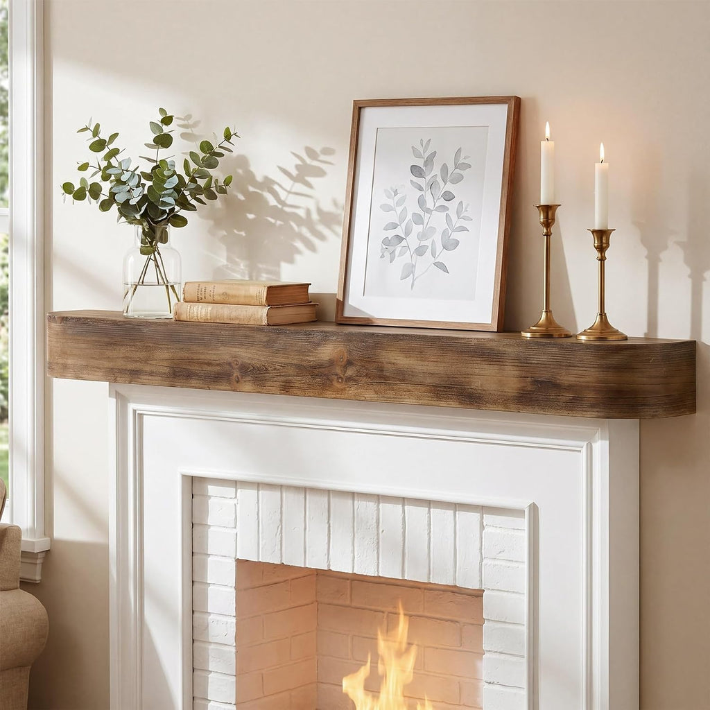 71-Inch, Wall-Mounted Mantles for Over Fireplace, Farmhouse Wood Floating Mantel Shelves for Wall, Living Room