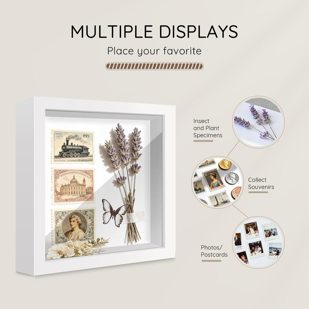 10x10 White Wooden Shadow Box Frame, Tempered Glass, 2 Pack