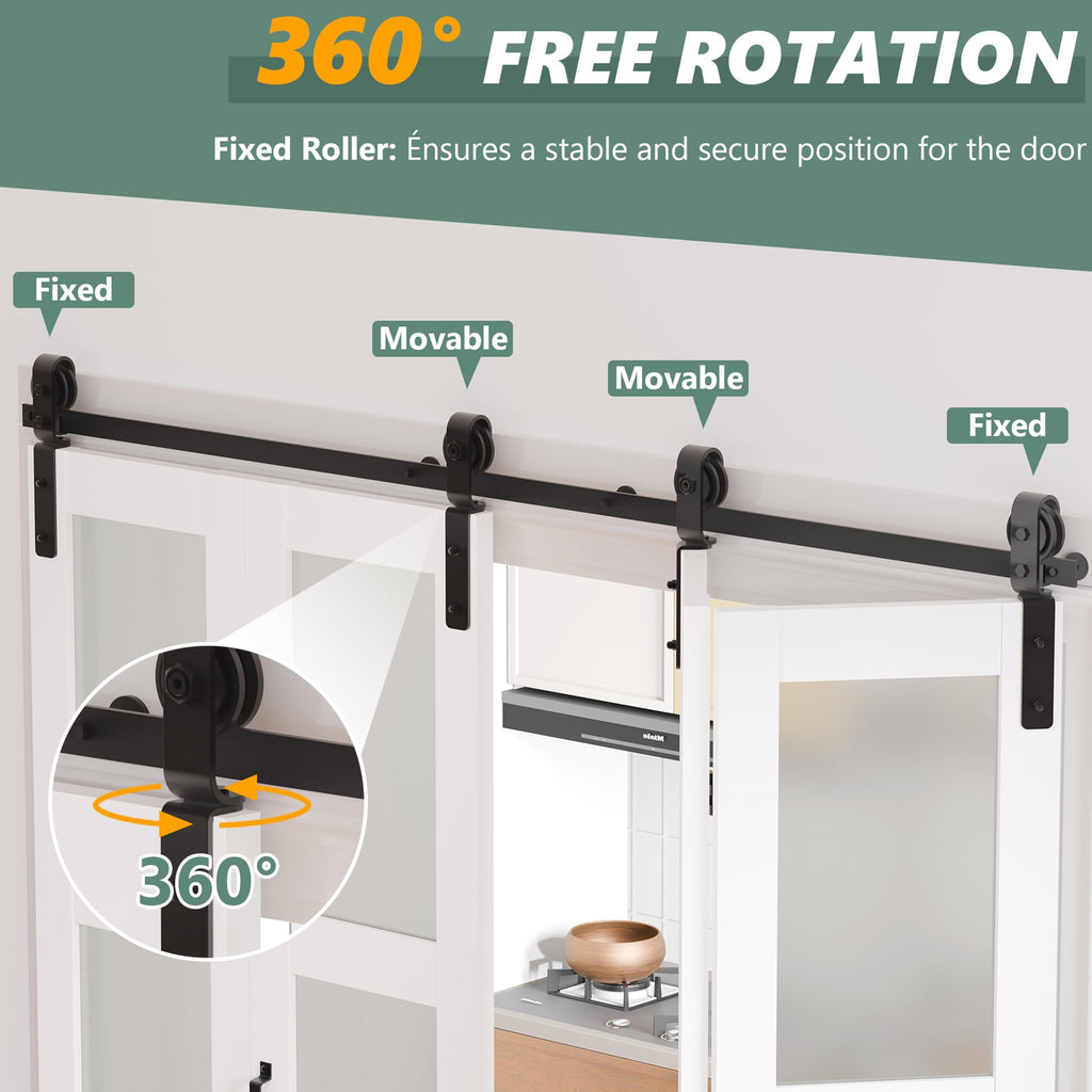 60" (30"x2) x 84" Bifold Barn Door, 3 Lites Tempered Frosted Glass Barn Door Panel with Hardware Kit Set, Solid Core