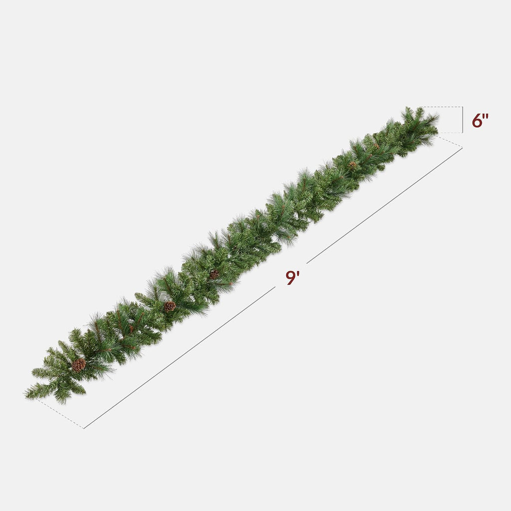 9ft Pre-Lit Christmas Garland Holiday Décor for Stairs, Mantel, w/Pine Cones, 2-in-1 White & Multi LED Lights