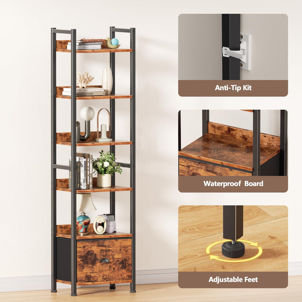 6 Tier Bookshelf Set of 2, Industrial Bookshelves and Bookcases