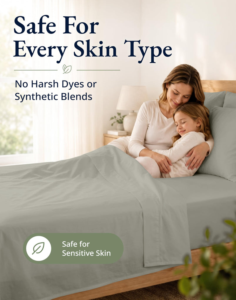Full Fitted Sheet & Pillowcases (No Flat Sheet) - 100% Organic Cotton Soft & Breathable Percale Weave Fitted Sheet